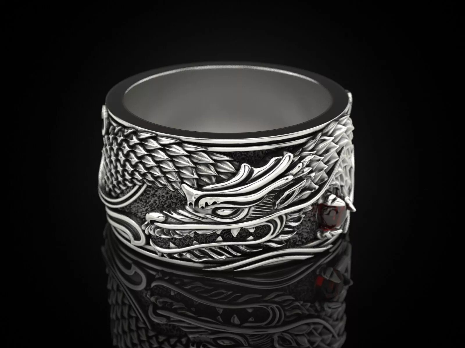 Oxidized Men’s Japanese Dragon Gothic Punk 925 Sterling Silver Statement Rings