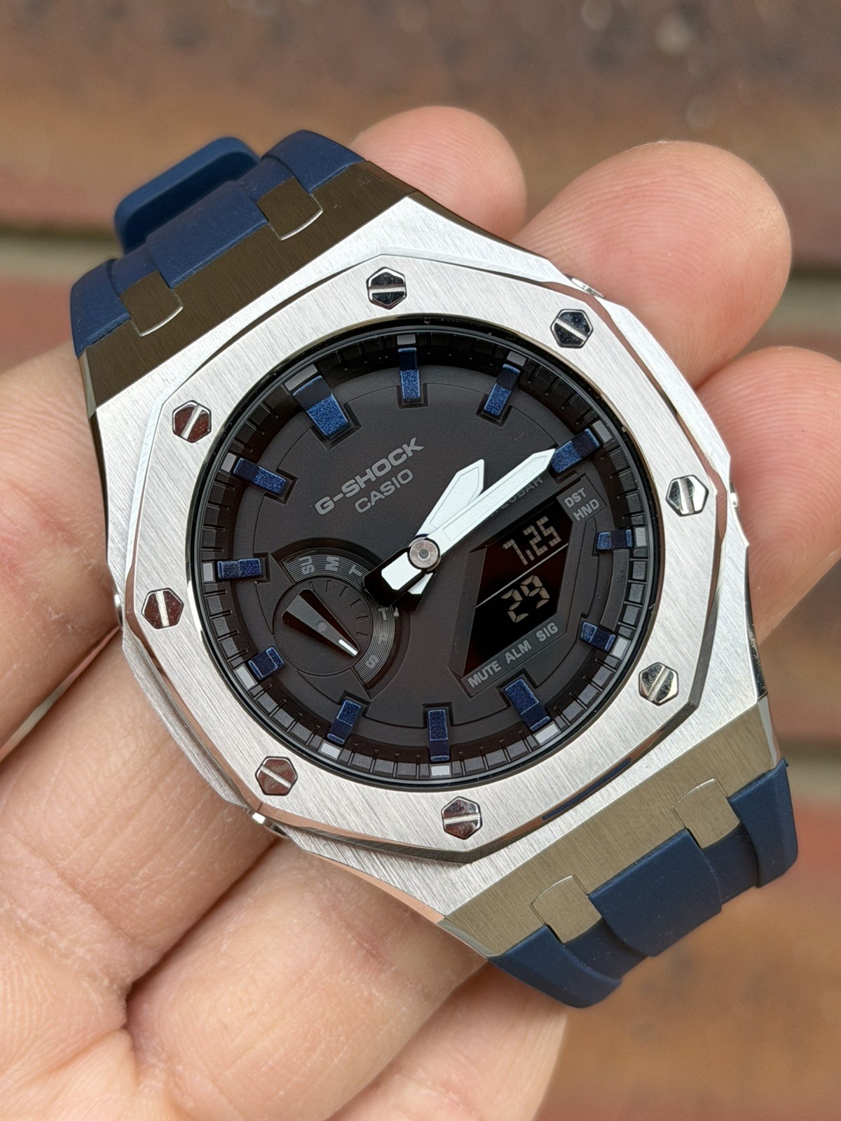 Casio G-Shock GA-2100 Custom Mod Premium SS Case With FKM Band, Navi Blue