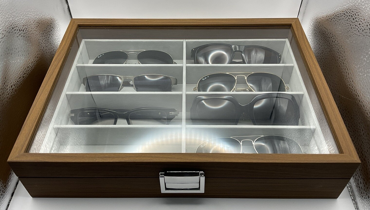 Wooden Sunglasses Organizer Storage, Glasses Tray Display Wooden 8-Slot Box