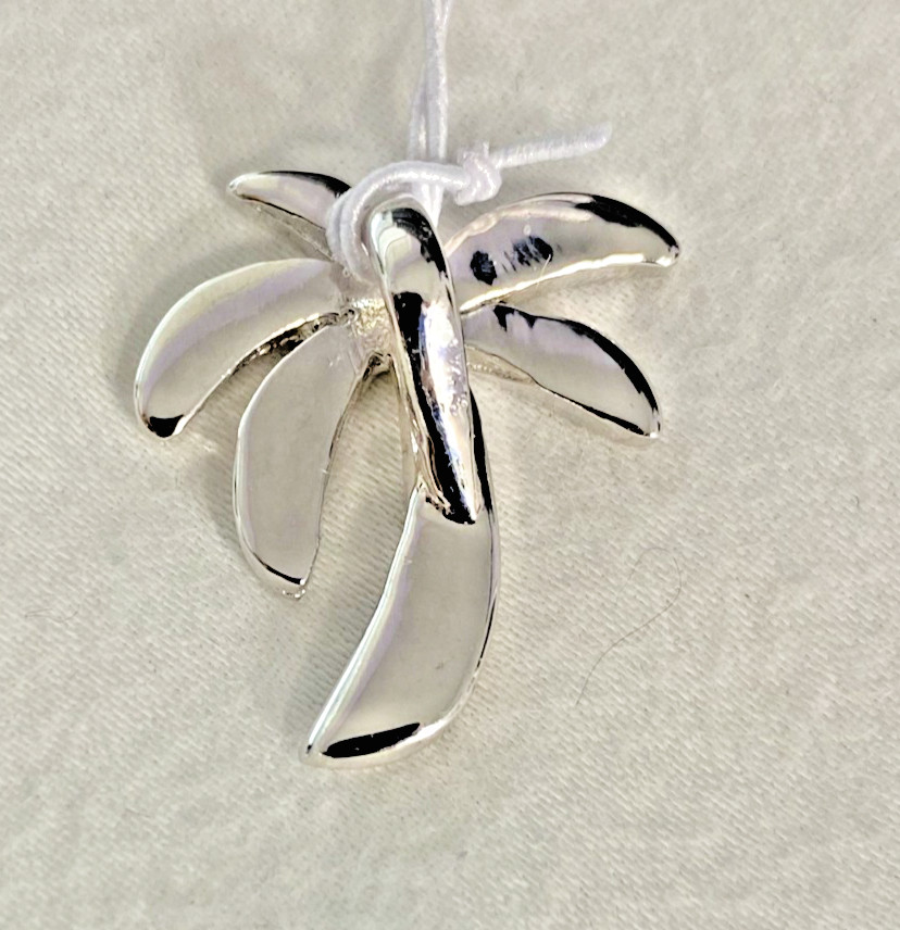 Sterling Silver Pink Lab Opal Palm Tree Pendant Gift Ready NOS
