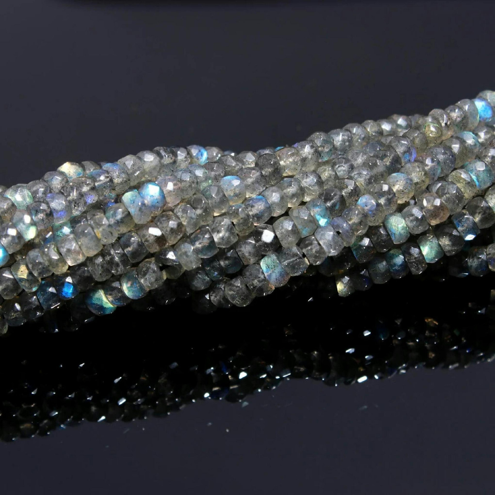 1 Strand Labradorite Top A+ Genuine Rondelle Faceted 3-3.5mm Gemstone Beads 13″