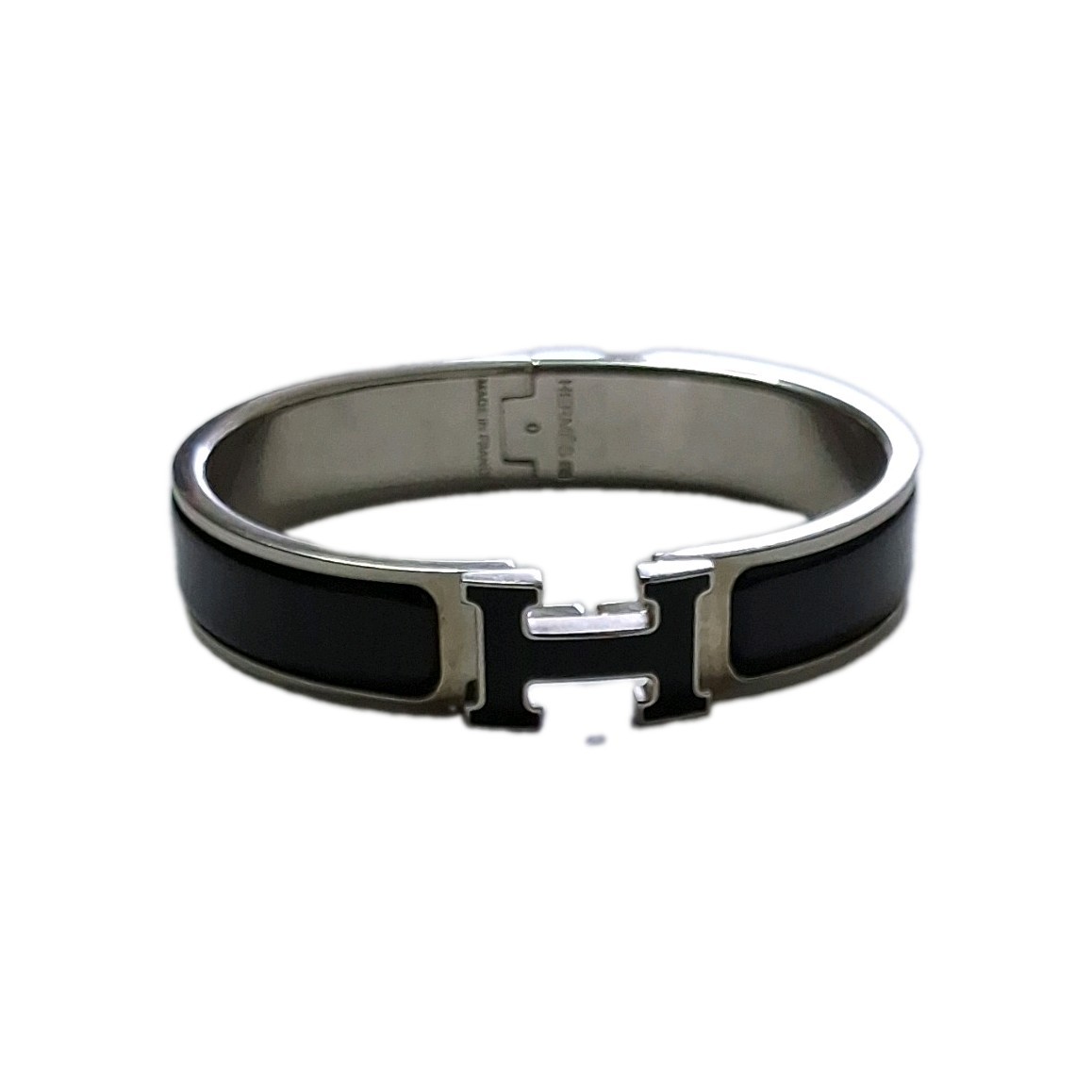 Hermes Black Enamel Palladium Plated Clic-H Narrow PM Bracelet