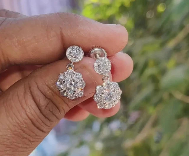 14K White Gold Plated 2.40Ct Lab Grown Diamond Drop Dangle Earrings for Women