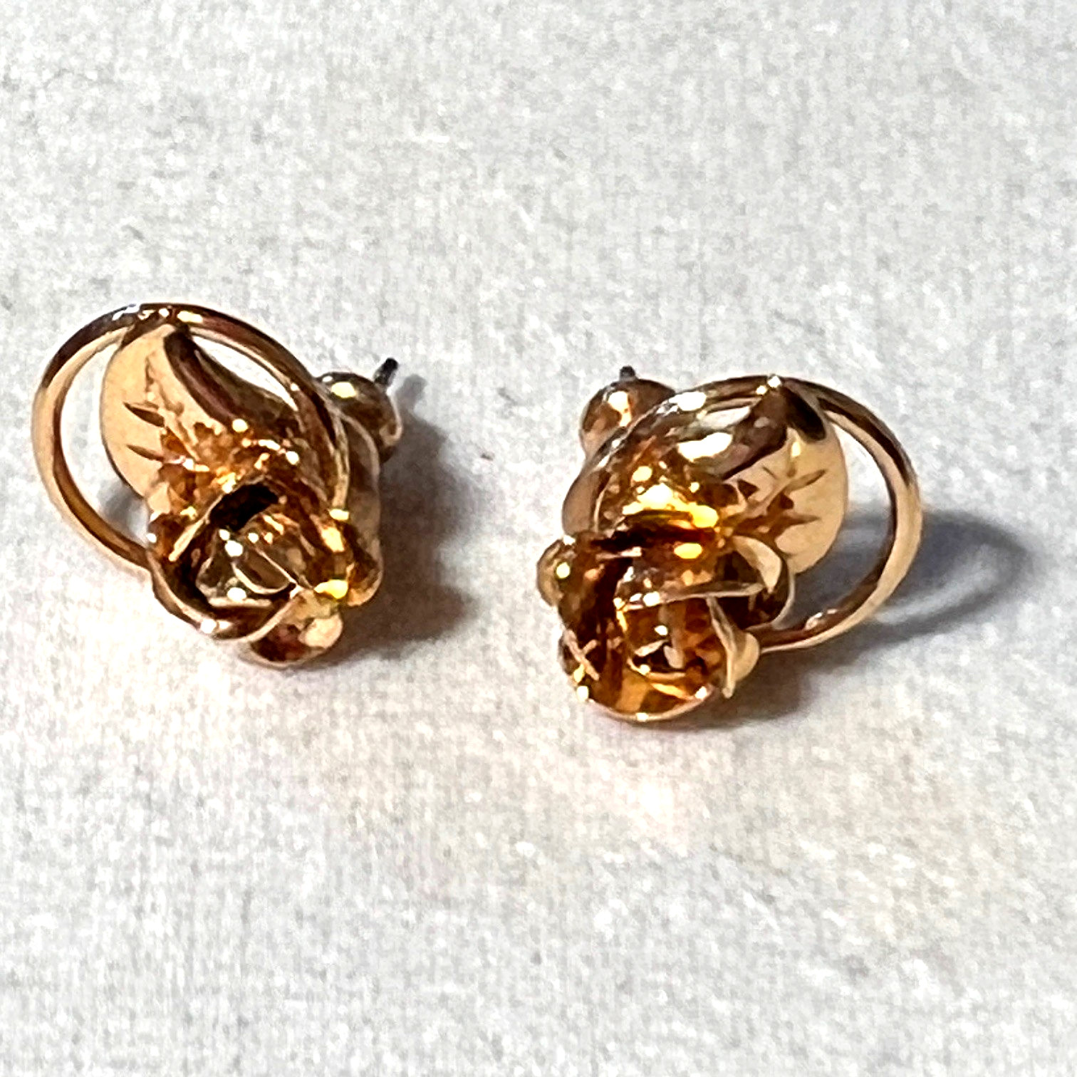 Petite Rose and Circle Gold Plated Pierced Earrings Stainless Post w/Push Back