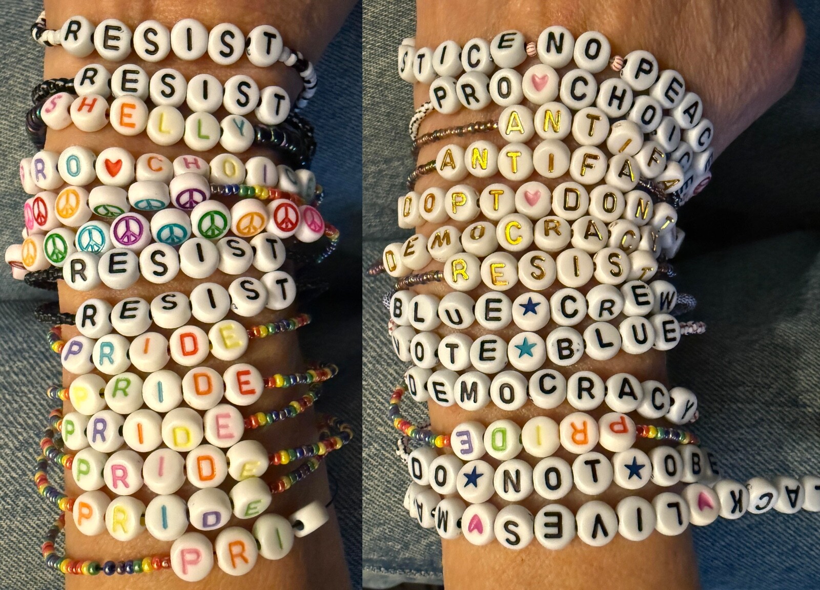 RESIST PERSIST NAMES BRACELETS – Glass Beads w/Plastic Letters – Choose – CUSTOM