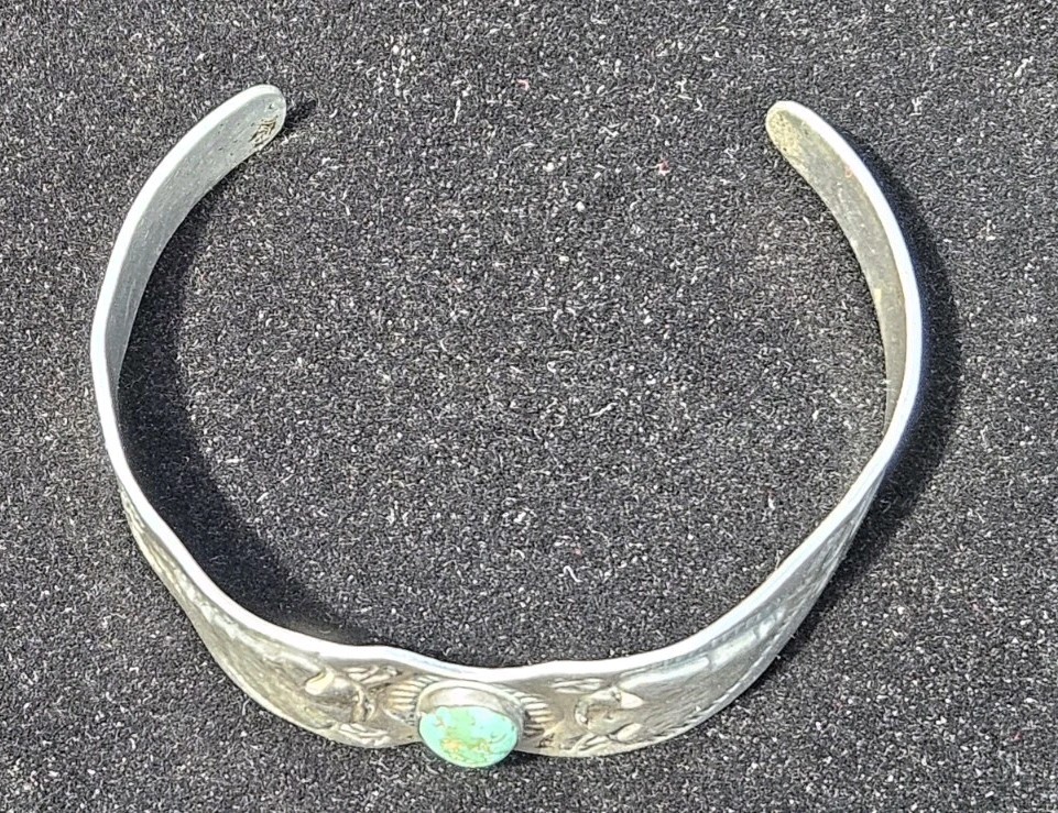 Vintage Fred Harvey Era Sterling Turquoise Cuff Bracelet Arrowhead Navajo G18