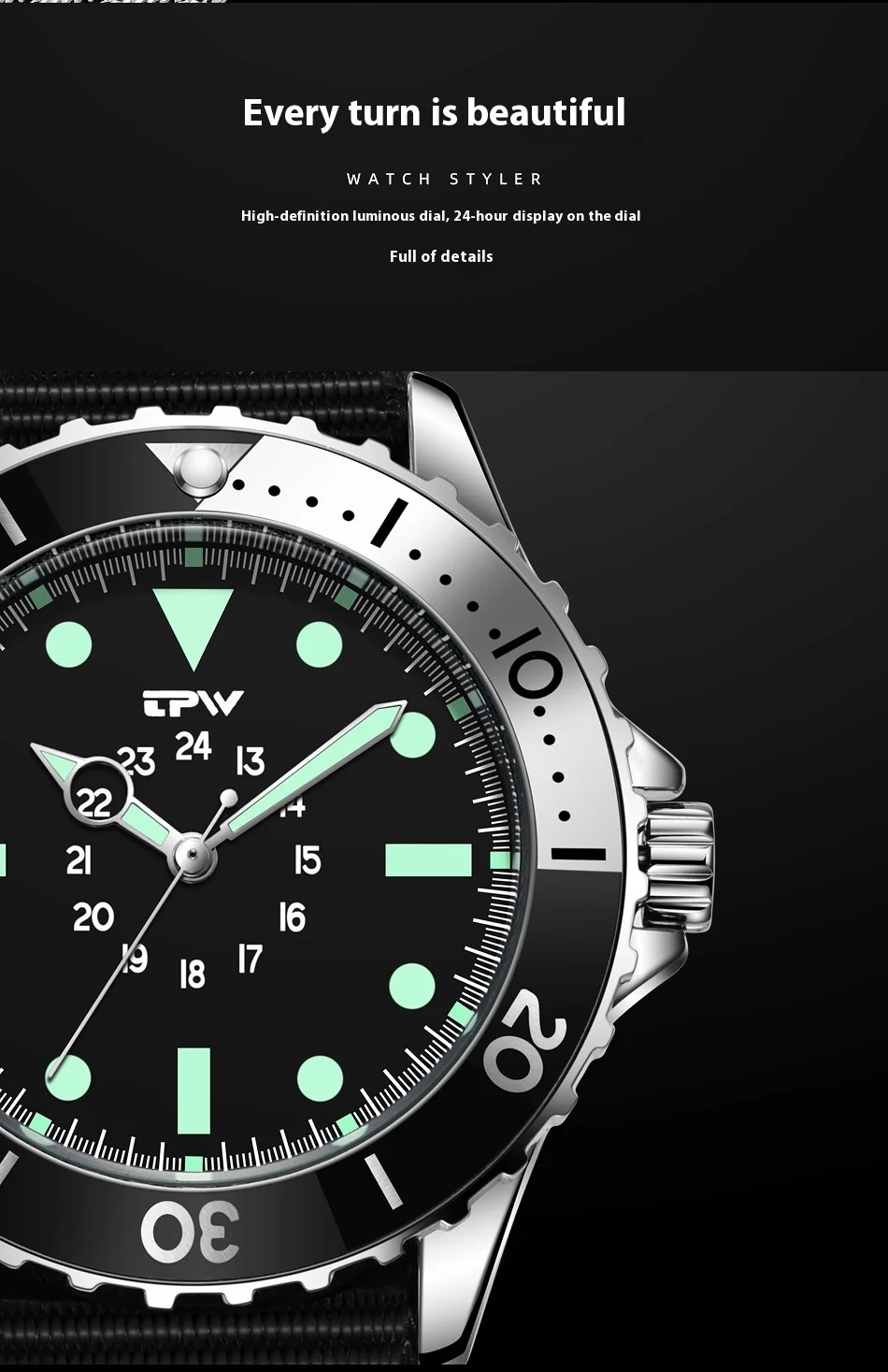 Mens Luminous Waterproof Quartz Watch With Alloy Case 41mm Dial Black Silicone