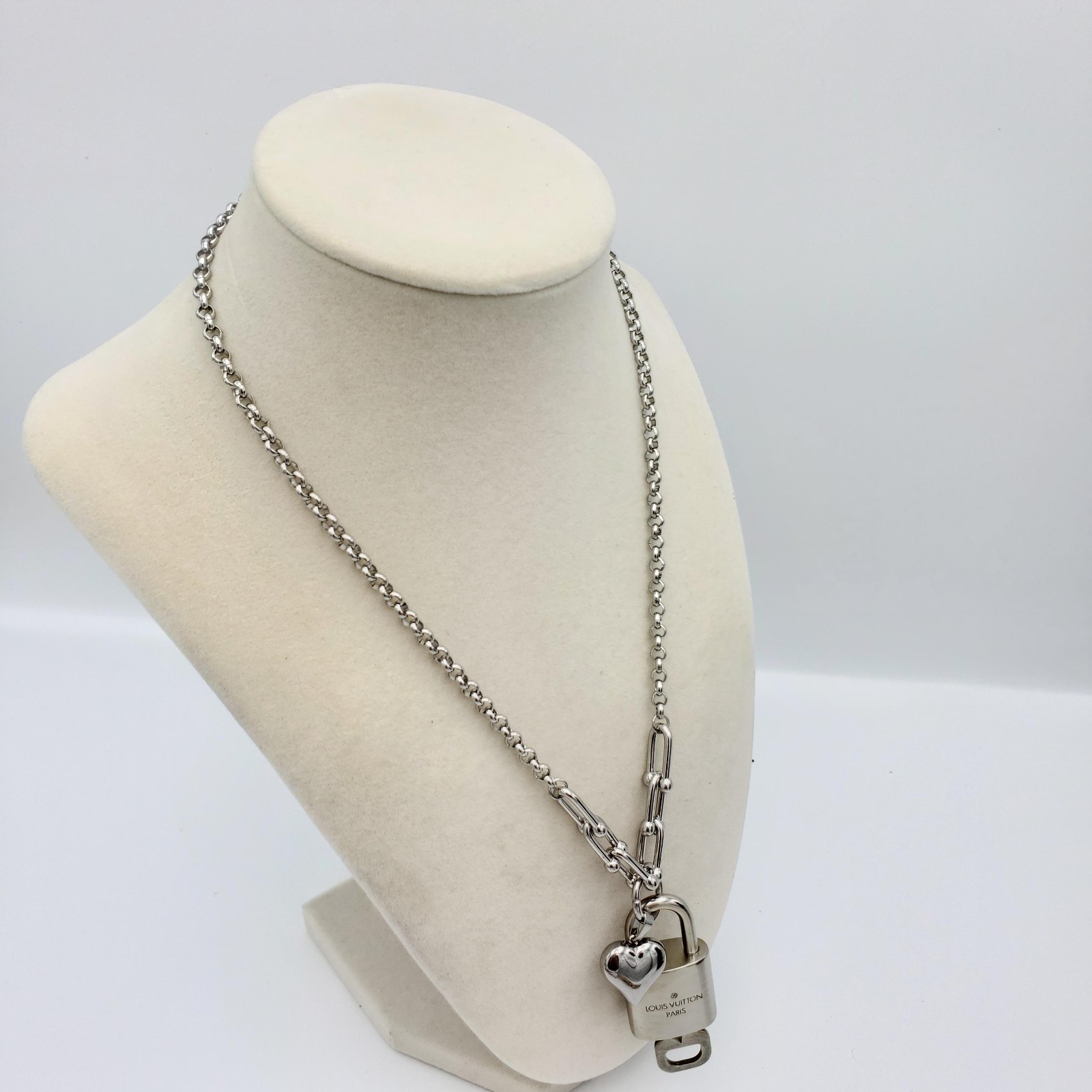 Authentic Louis Vuitton Padlock w/Unbranded Stainless Steel Plated Silver Chain