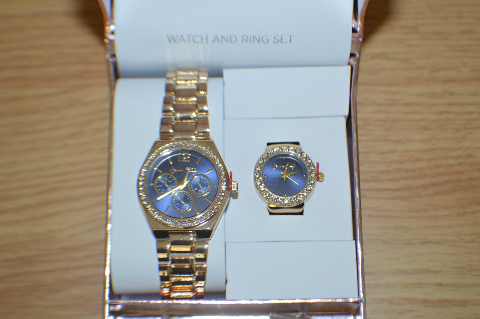 Jessica Carlyle Automatic Movement Blue Dial Watch & Ring Watch in Goldtone