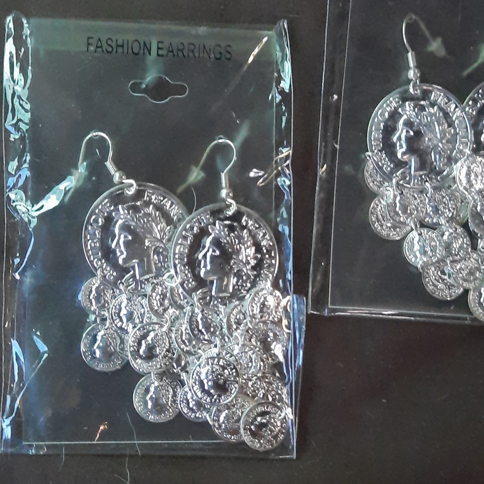 PASTEL Dangle Hook Earrings Silver Tone Metal Coin Theme Lead-Free Lot 3 Pairs