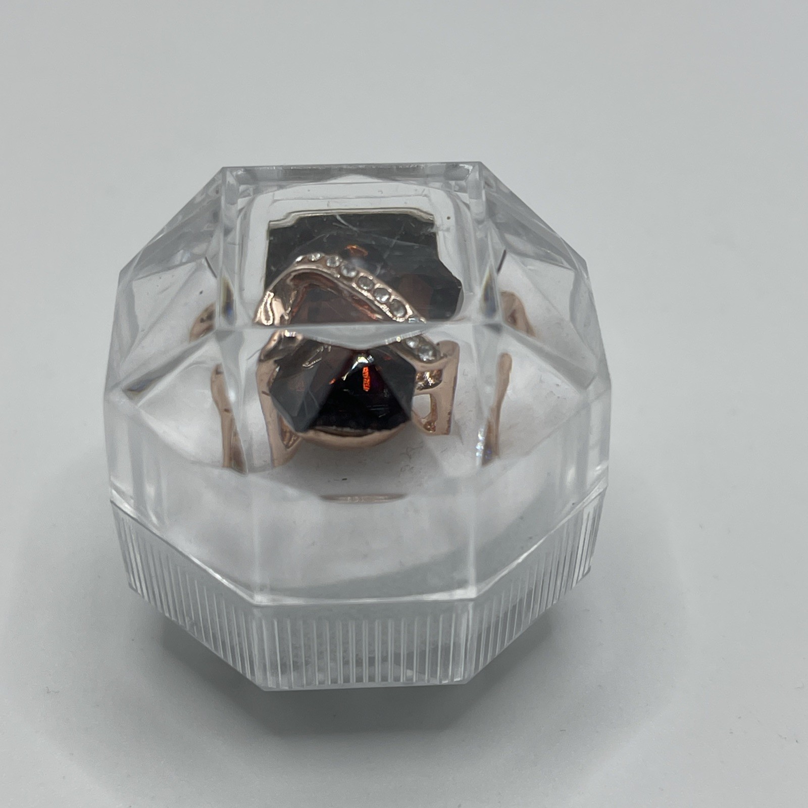 Rose Gold Filled Octagon Brown Cognac Wine Rhinestone Wave Wavy Ring Size 6.25