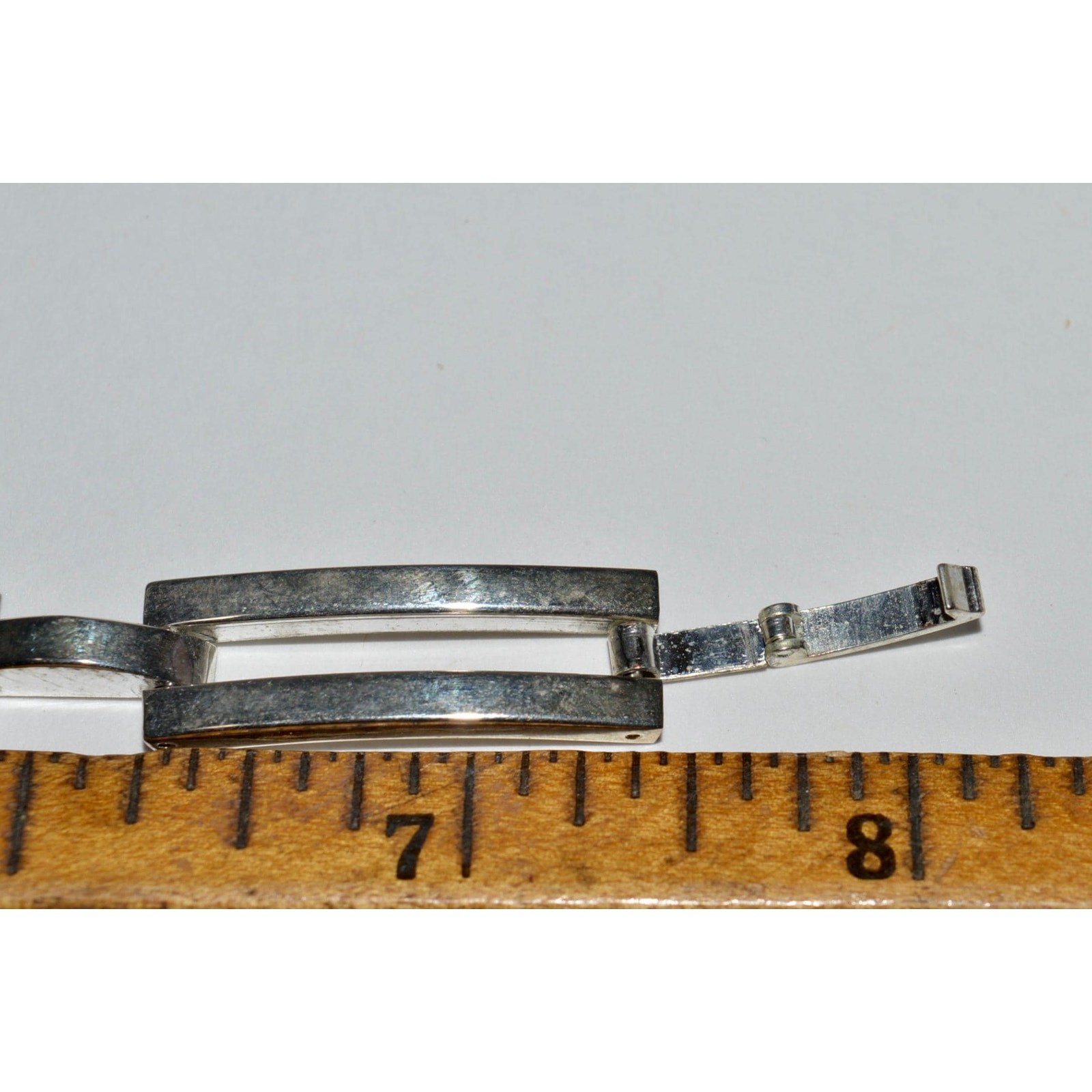 Sterling Silver Link Bracelet, Modernist 5 Link Bracelet Hidden Fold Over Clasp