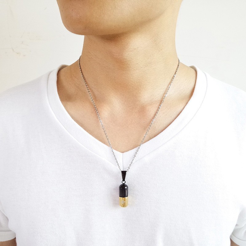 Medical Cross Pill Container Holder Pendant Necklace Choker Stainless Steel Gift
