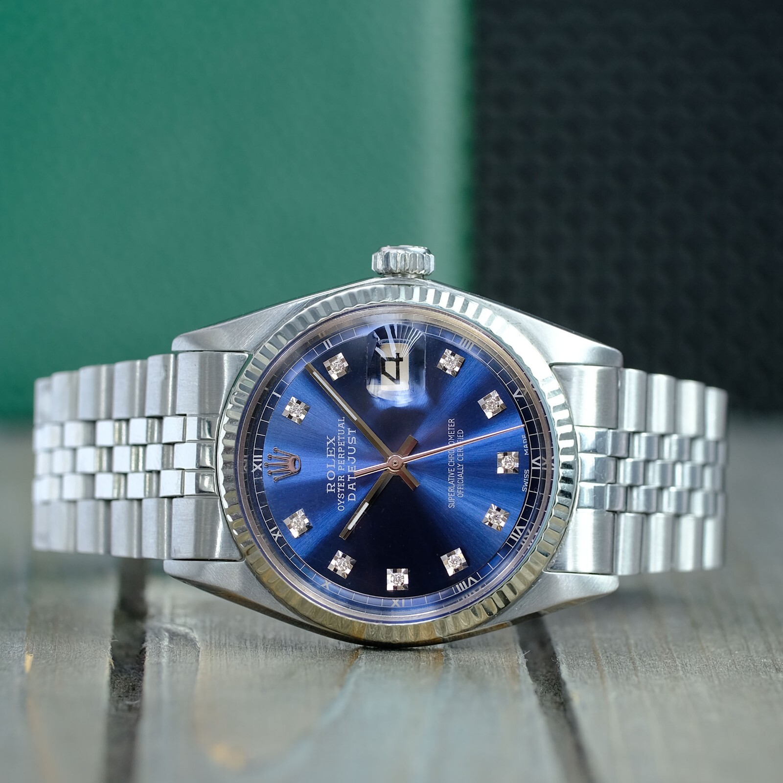 ROLEX MENS DATEJUST BLUE DIAL WHITE GOLD & STAINLESS STEEL 36MM WATCH 1601