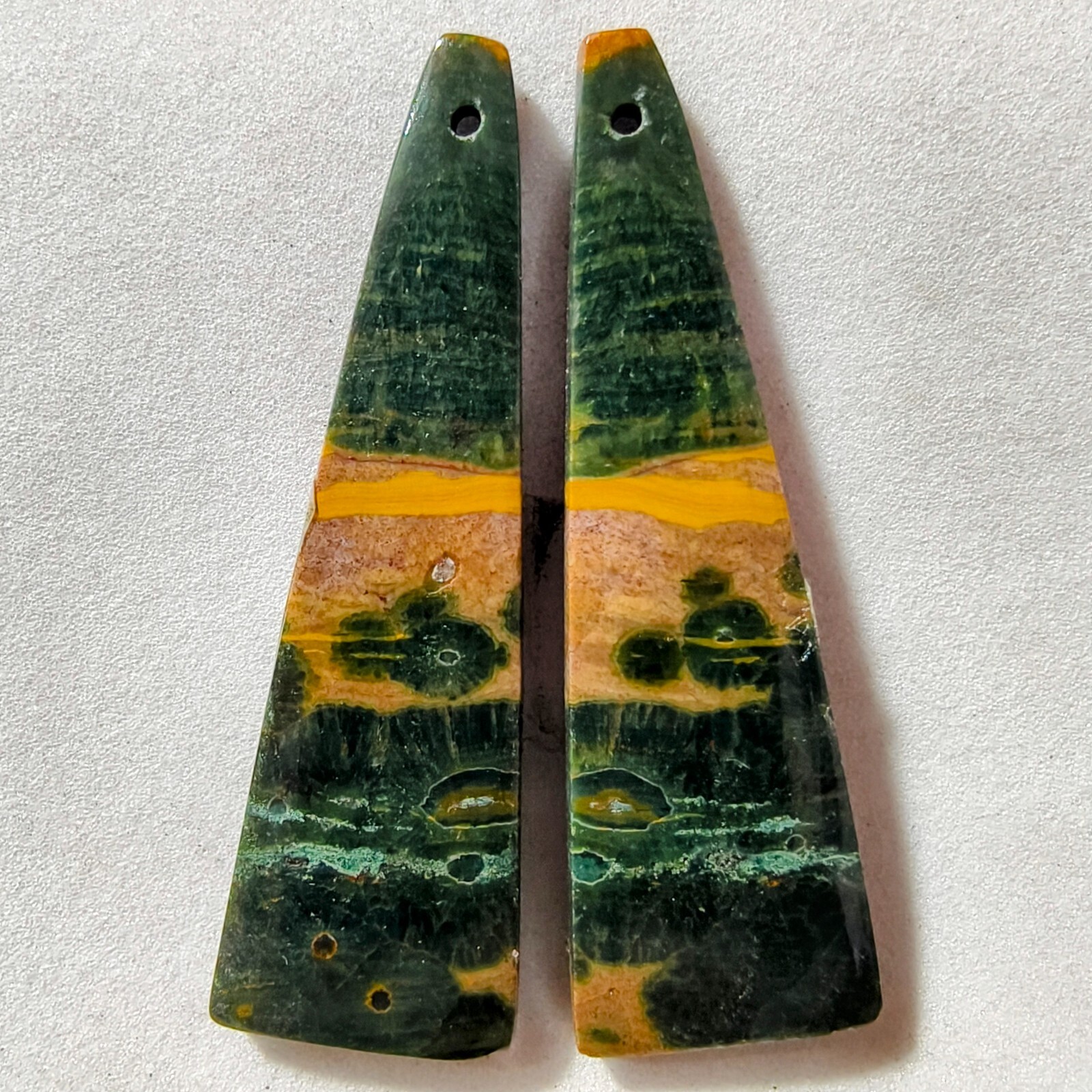 44 Cts Natural Ocean Jasper Drilled Match Pair Cabochon Gemstone 45.5 X 14.2 MM