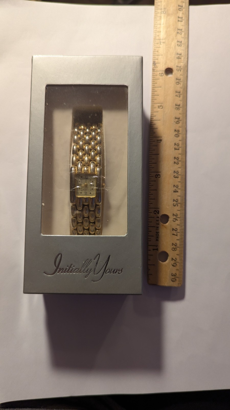 QVC PAUL SEBASTIAN Gold Tone Fashion Bracelet Watch Initially Yours Quartz NIB