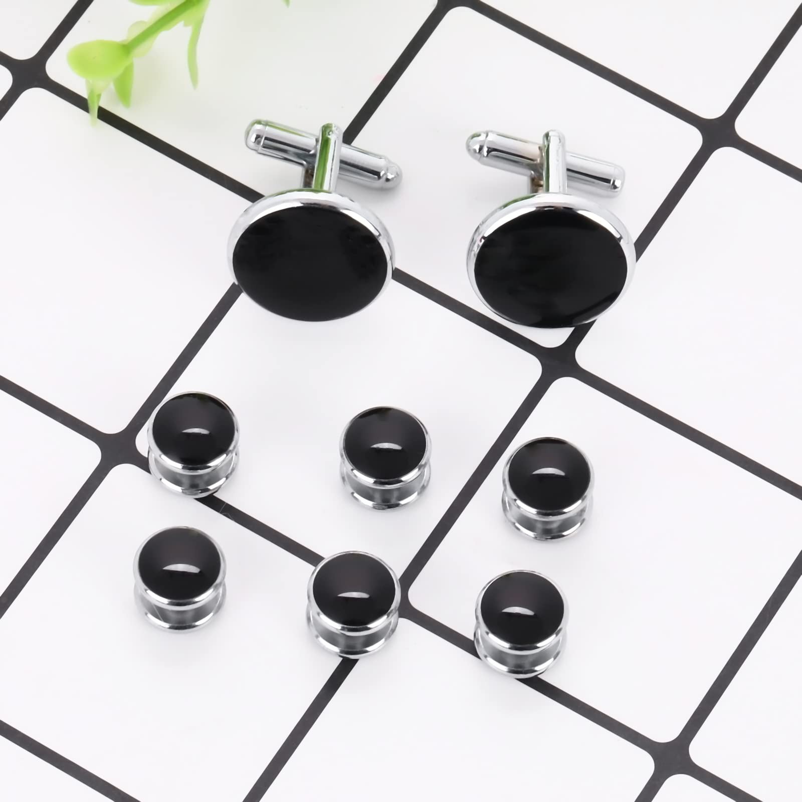 Yolev Mens Cufflinks and Studs Set Tuxedo Shirts Cuff links Black Onyx