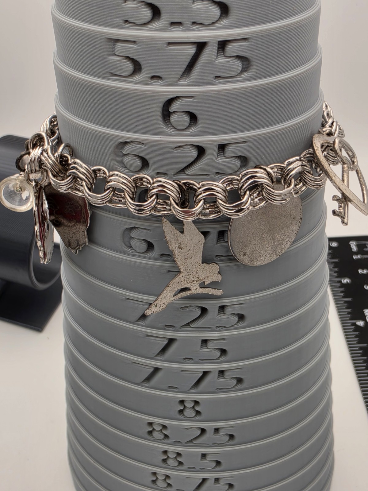 Vintage Elco Sterling Silver Triple Link Charm Bracelet With Charms, 6.25 in, I5