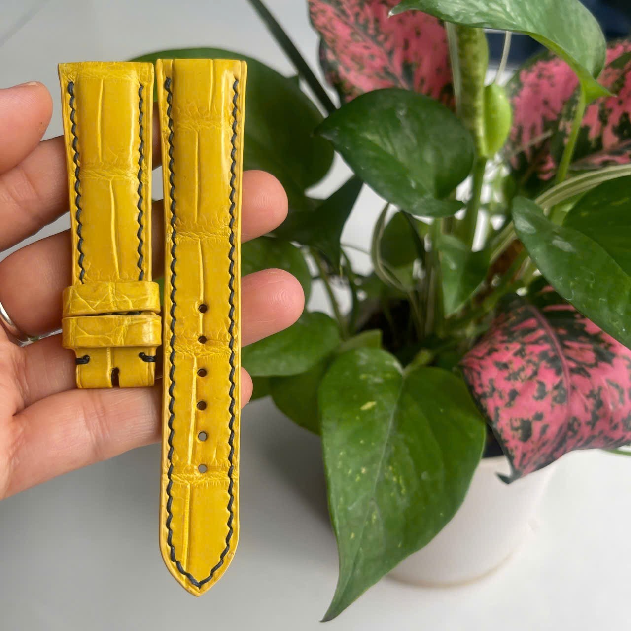 Yellow 20mm/18mm 100% Genuine Exotic Leather Skin Watch Strap Band-Handmade