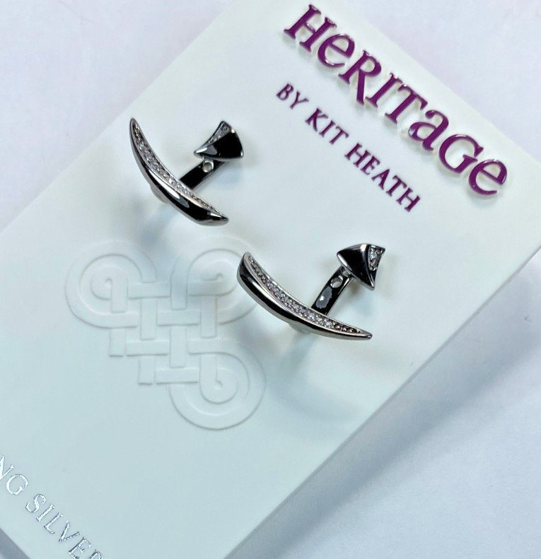 Kit Heath Ruthenium over Sterling Silver Pave Ear Jacks Earrings Signed NWT