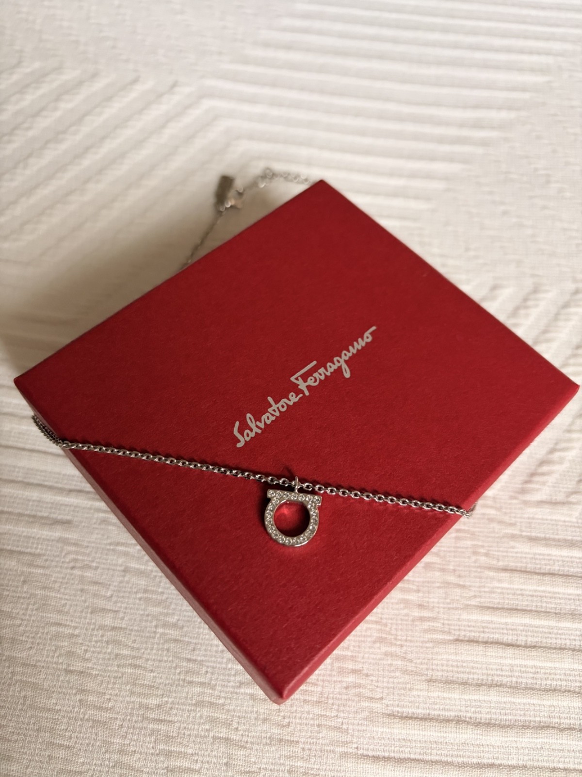 Ferragamo Necklace – Gancini Pendant Chain Silver – 100% Authentic