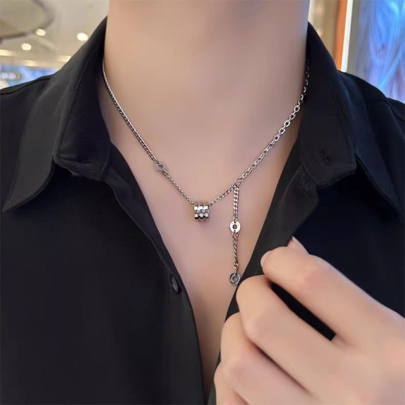 Bead Necklace Stainless Steel Silver Double Mixed Chain Unisex Basic Pendant