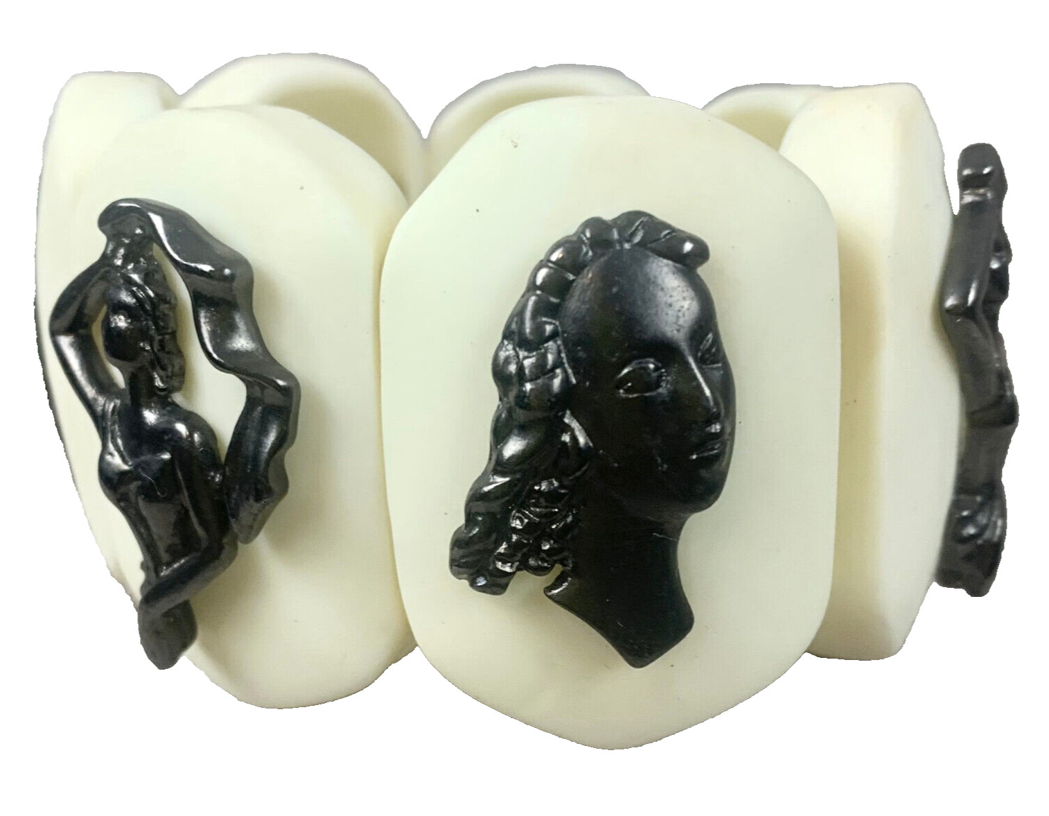 KARL LAGERFELD RUNWAY bracelet 90’s White Resin Black Metal Bust Overlay