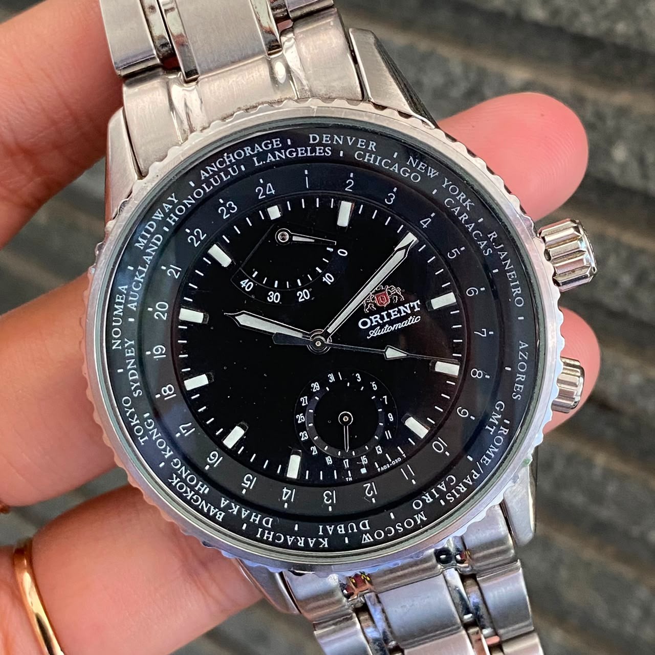 RARE Orient King Master Worldtimer Automatic FA02-C6CA Black Vintage Watch Men