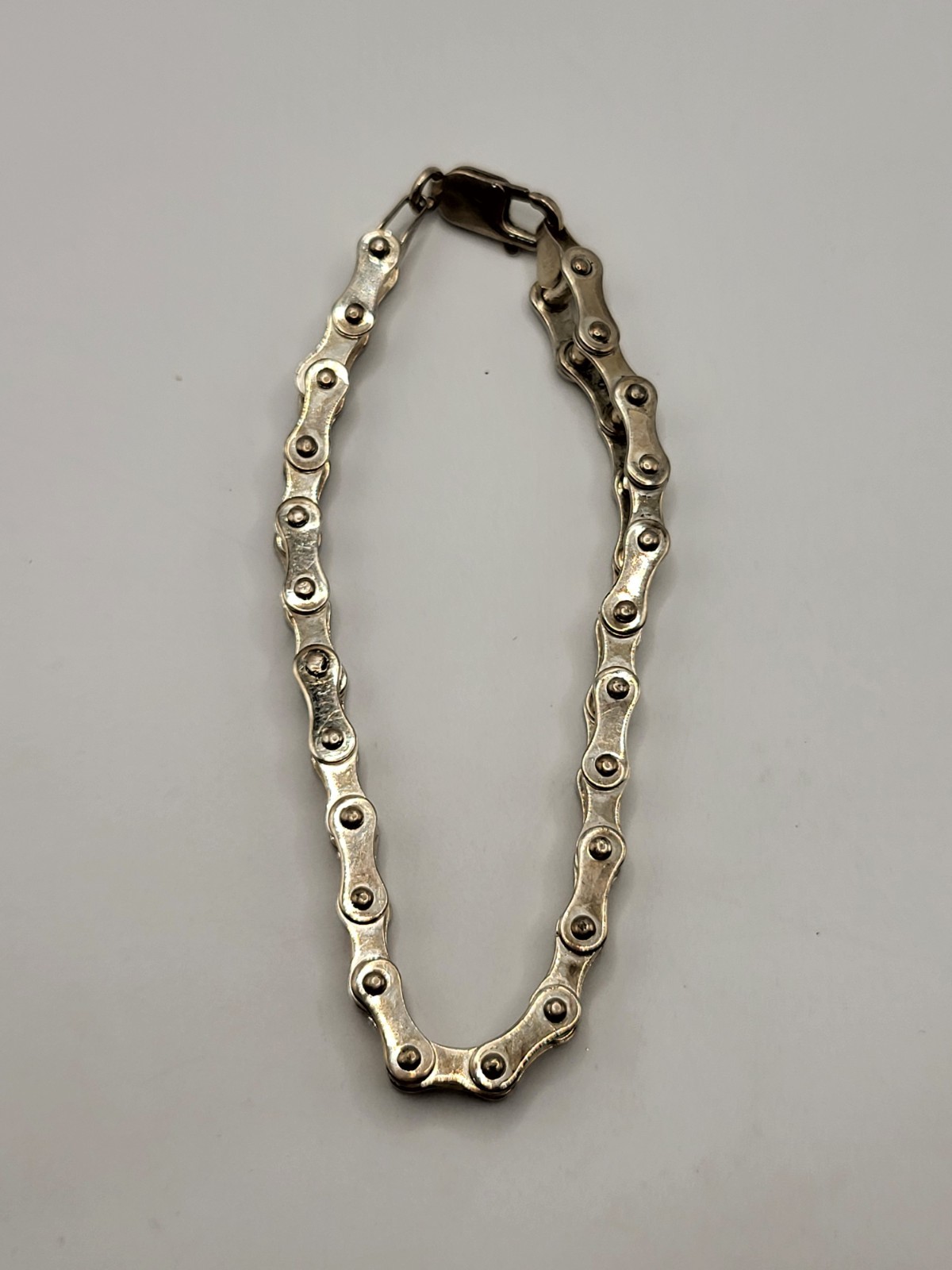 Men’s Signed PGDA 925 Sterling Silver Bike Chain Bracelet 8″
