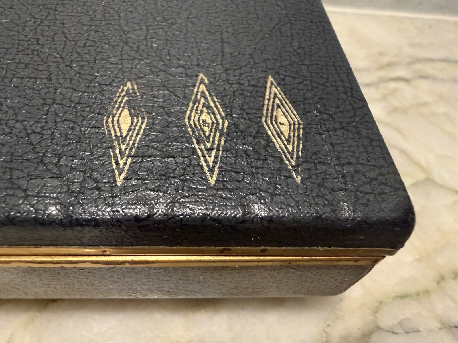 Vintage MCM Men’s Farrington Jewelry Box Black & Gray Clam Shell Case Lined 4×7″