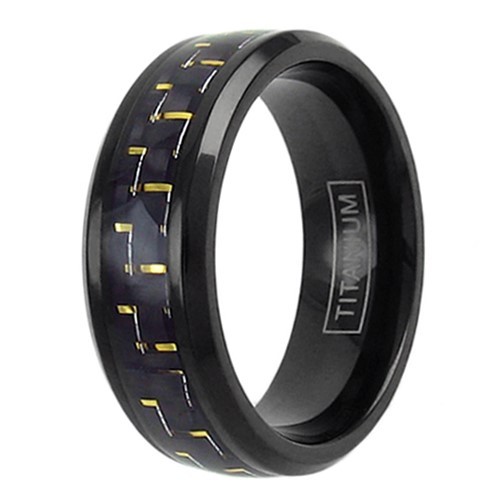 Black Titanium Men’s Yellow Carbon Fiber Band Ring Sizes 9-13