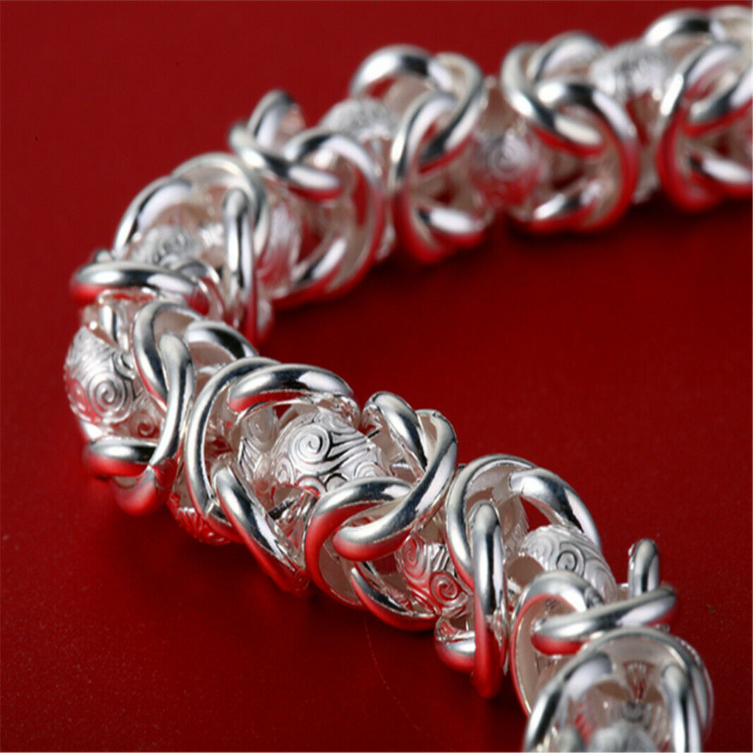 Fine Pure S999 Sterling Silver Bracelet Women Men Dragon Head Engrave Link