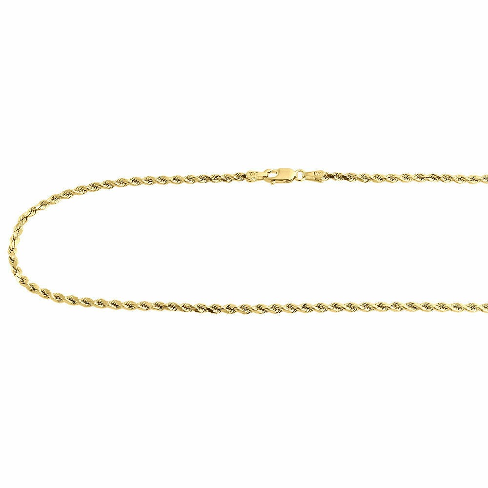 Mens or Ladies 10K Yellow Gold 2 MM D/C Hollow Rope Chain Necklace 16-30 Inches