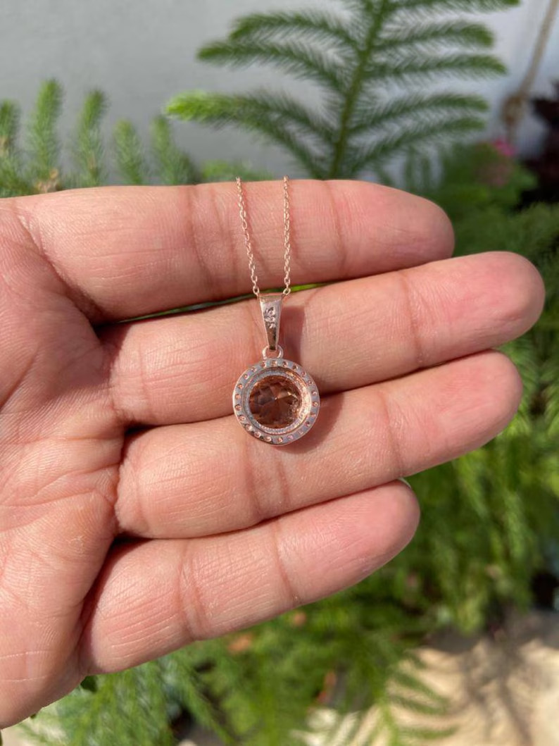 2Ct Round Simulated Morganite Beauty Halo Pendant Necklace 14K Rose Gold Plated