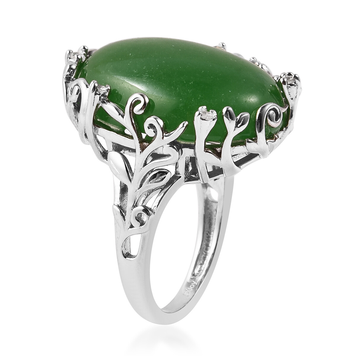 Burmese Green Jade and Zircon Ring in Sterling Silver (Size 9.0) 23.40 ctw