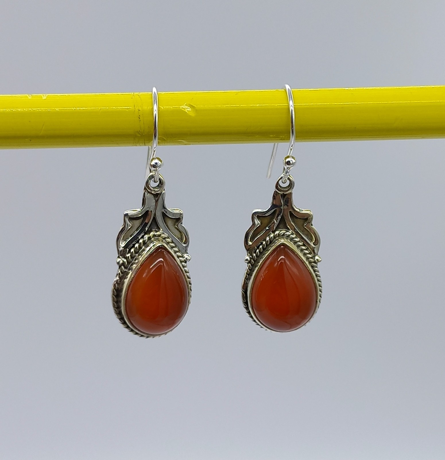Teardrop Carnelian Hook Earrings 925 Sterling Silver Jewelry