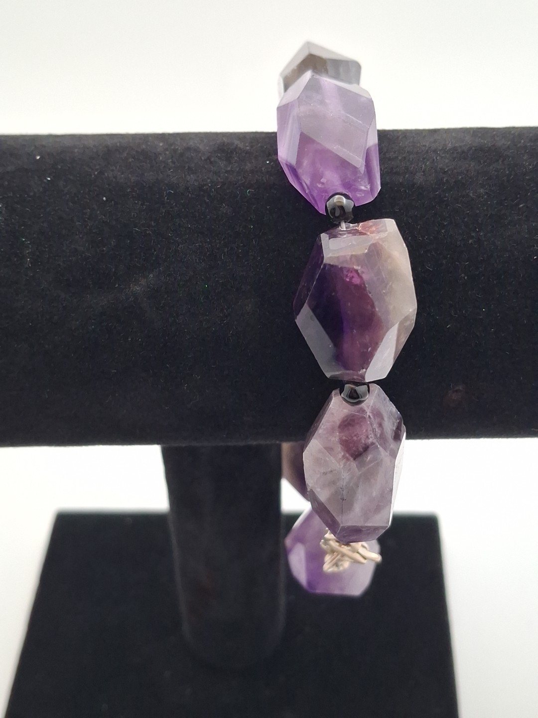 Sterling Silver 925 Amethyst Stone Purple Chunky Bracelet Large 9.5 Inches