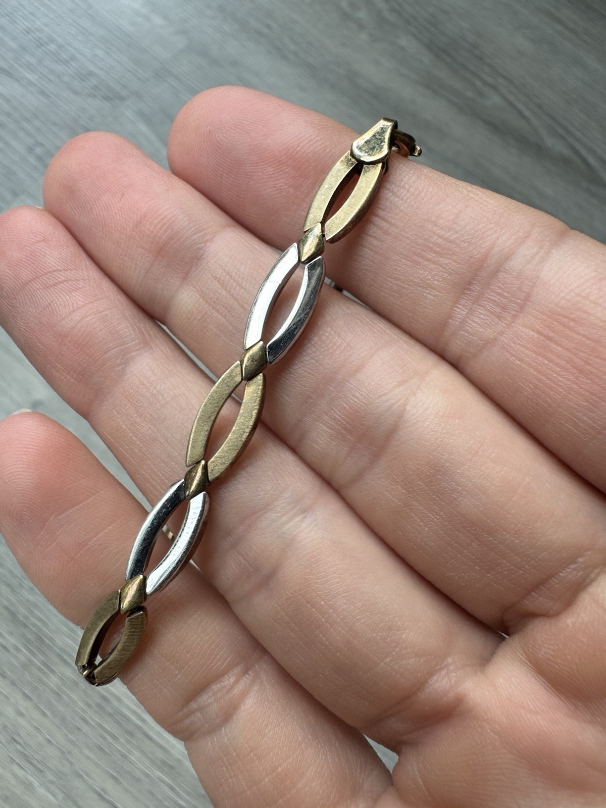 925 Sterling Silver Two Tone Gold Oval Link Bracelet 7.5″ Classic Chain Design