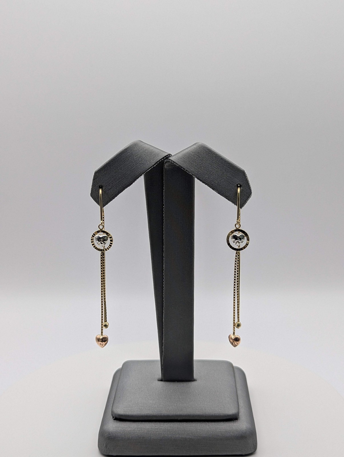14K Tri Color Heart Dangly Earrings