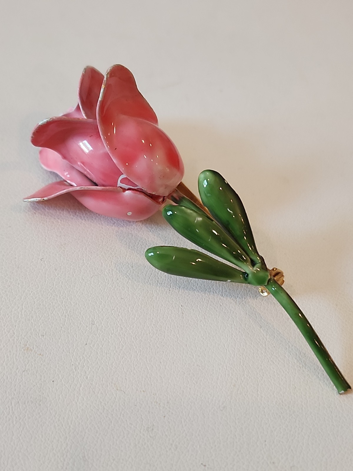 Vintage Original by Robert Pink Rose Enamel Brooch Floral Summer Bloom