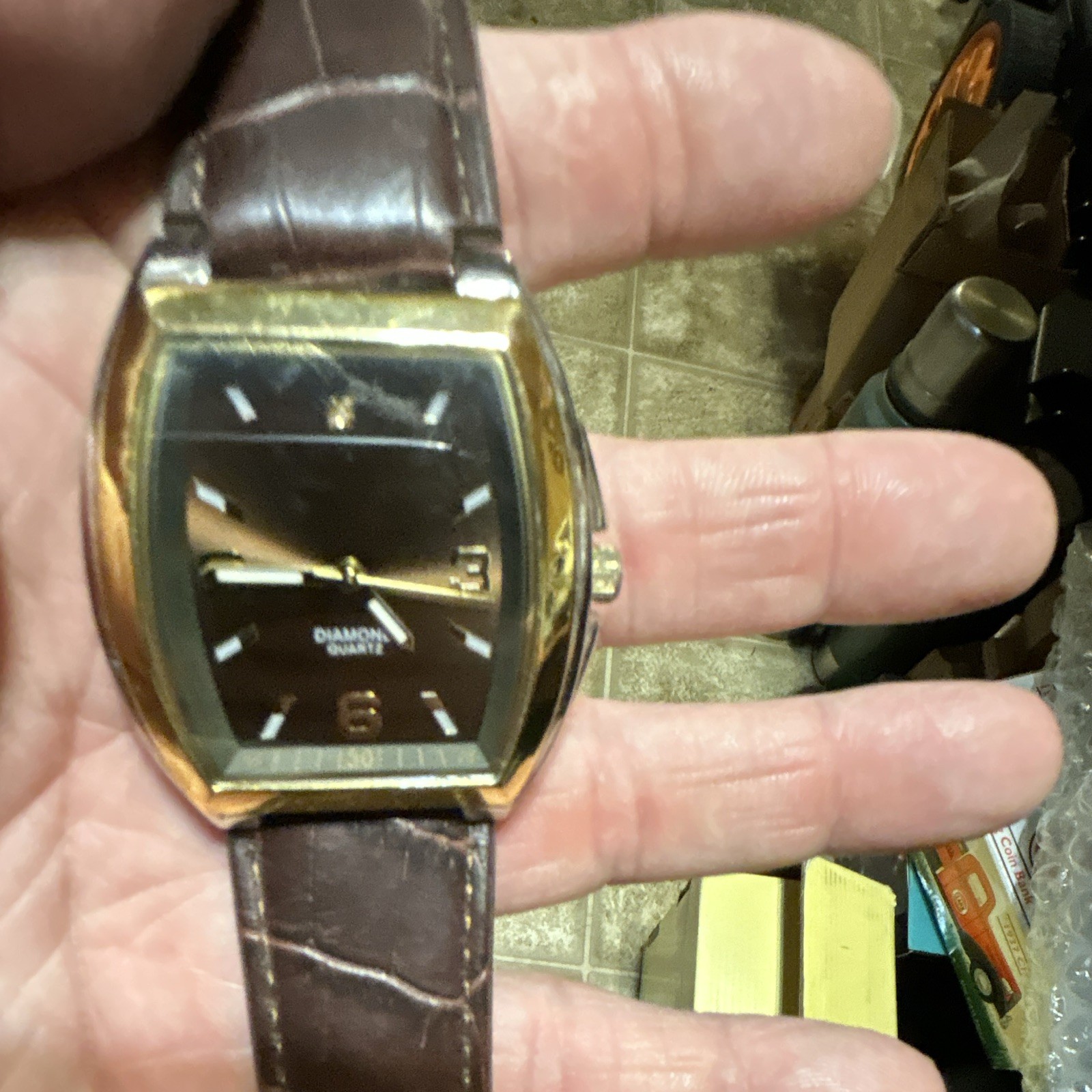 Accutime 4026AWWM Quartz Analog Tonneau 36mm Brown Dial Leather Strap