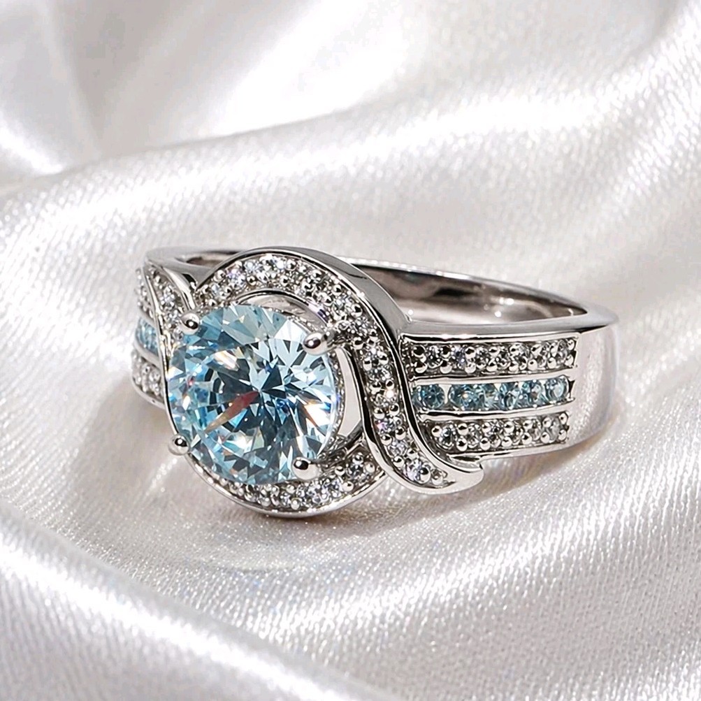 Bella Luce Blue White CZ Ring Rhodium Over Sterling Silver Size 10 NWOT