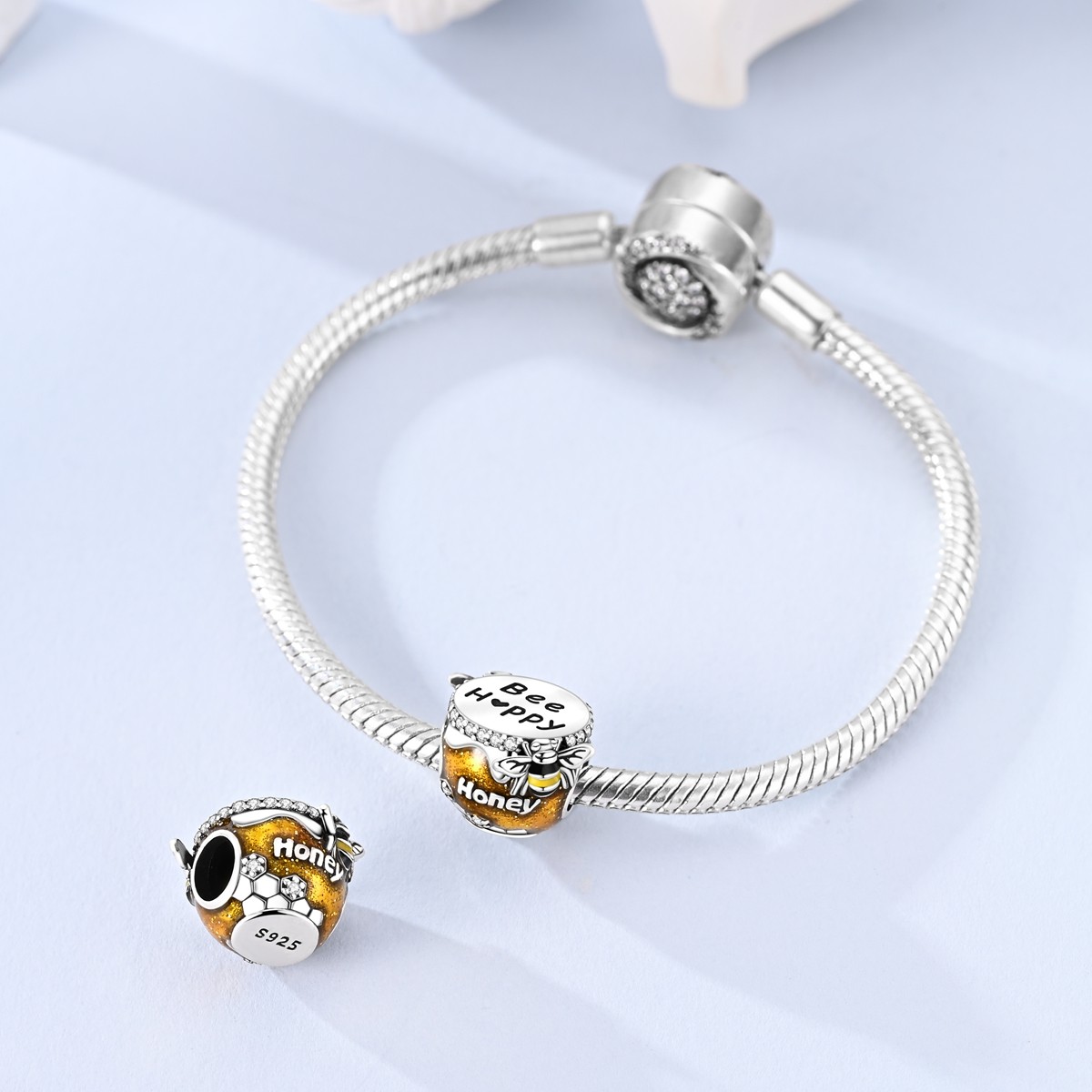 MULA Fine 925 Stering Silver DIY Charm Clear CZ Honey Bead for Women Bracelet