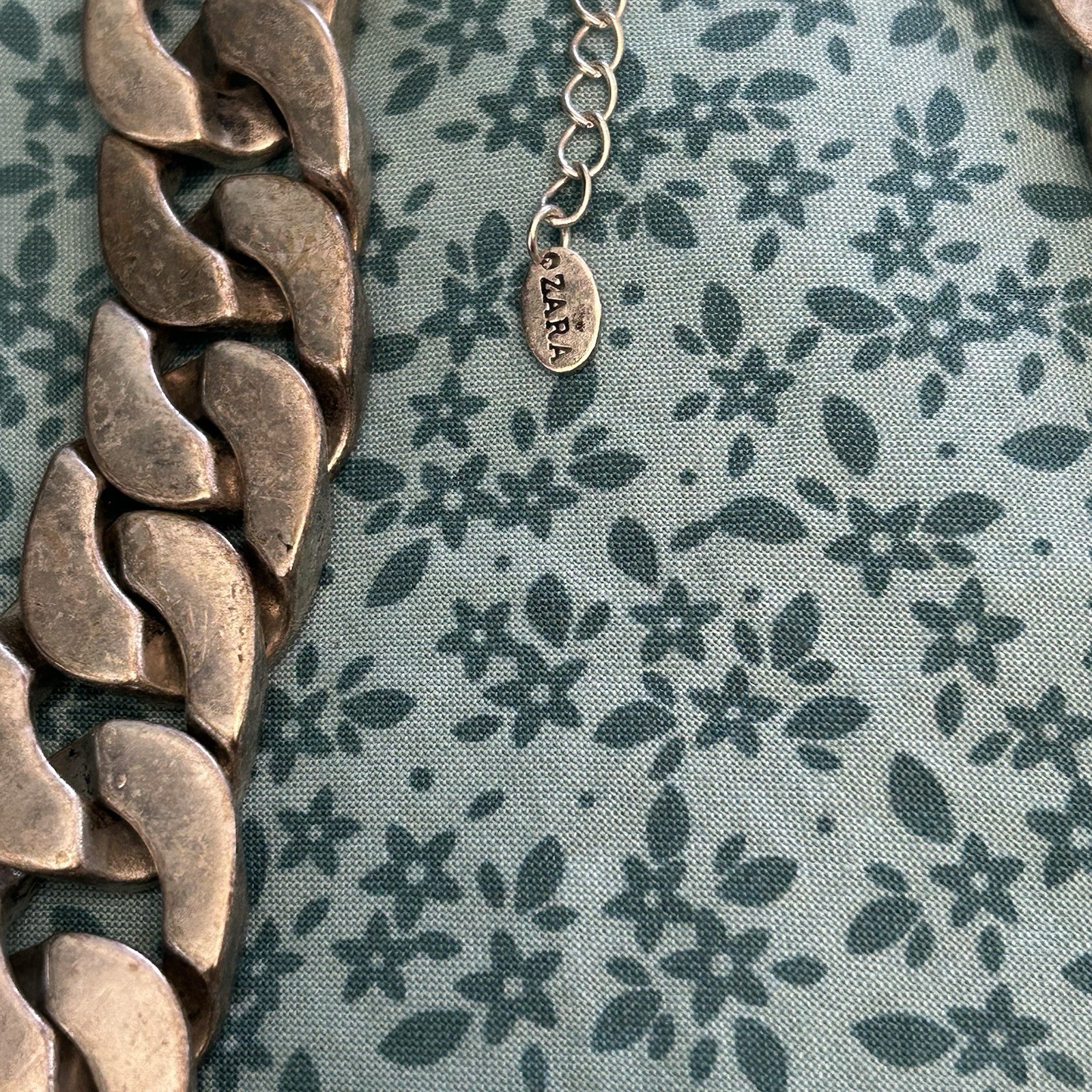 Zara Silver Tone Chunky Cuban Link Chain Statement Necklace, Signed