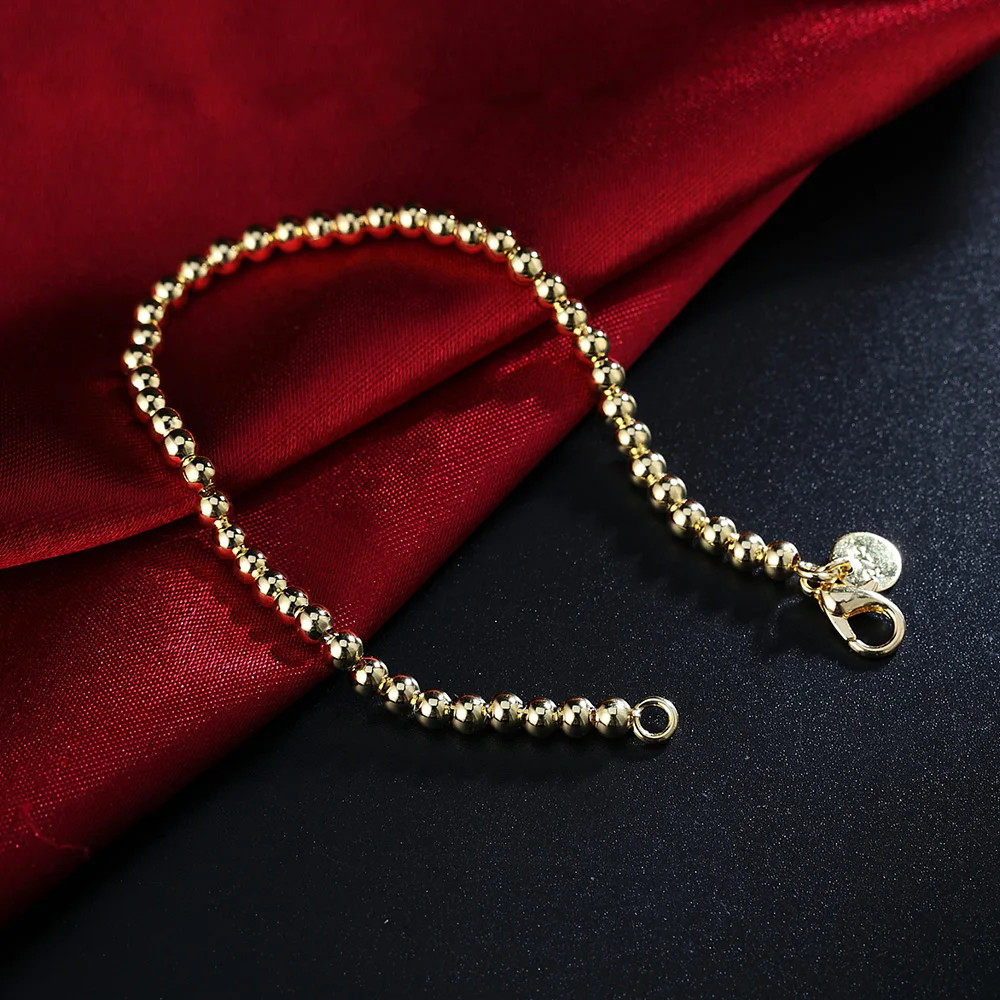 2PCS Hot 925 Sterling Solid Silver Jewelry 4MM Solid Beads Bracelet For Women