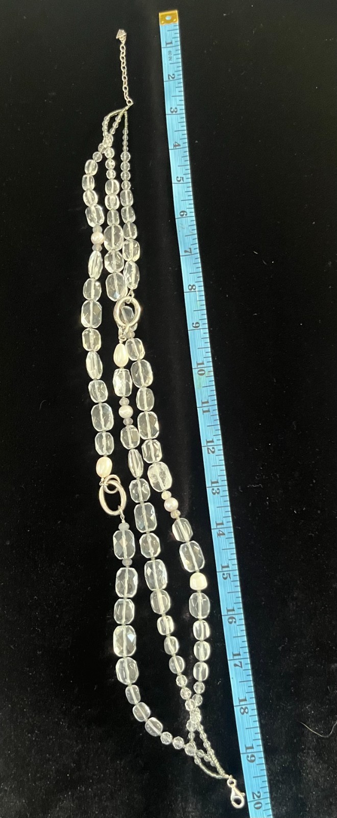 Retired Silpada “White Heat” N1789 3-Strand Sterling Silver Quartz Pearl Necklac