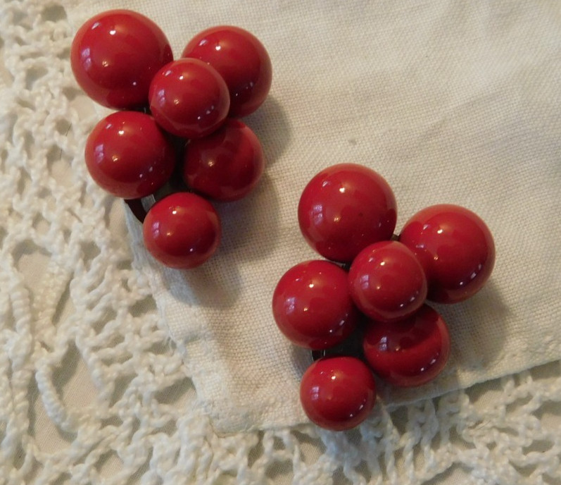 Vintage Cherry Red Set of Dress Clips / Shoe Clips