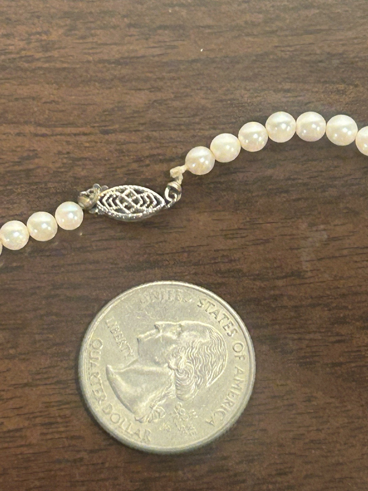 Solid 14k Gold Rhodium Plated Clasp Graduated Mother Of Pearl 15 Inch Necklace
