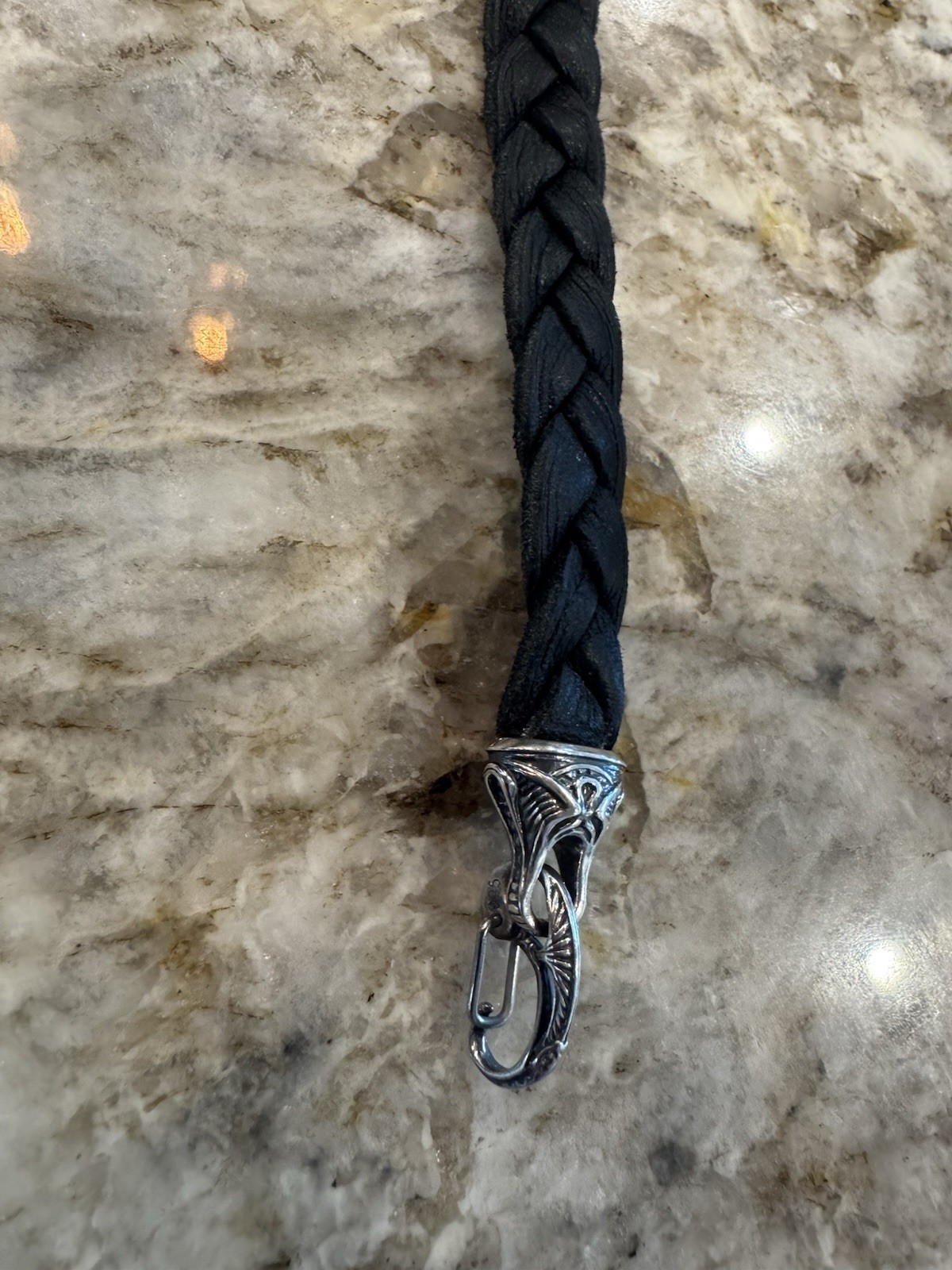 William Henry XL Braided Leather & Sterling Silver Men’s Bracelet Black