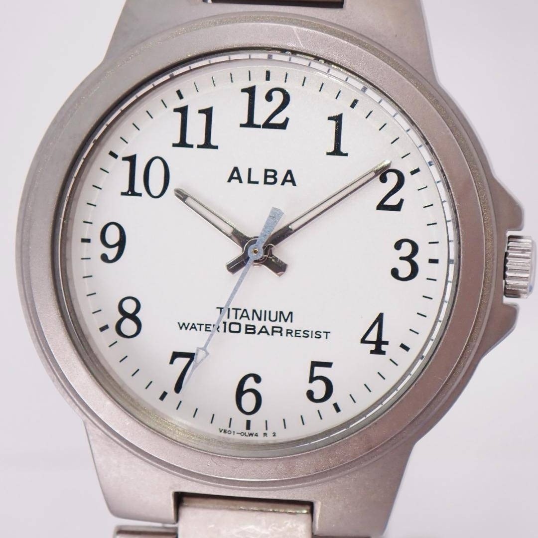 SEIKO ALBA Titanium Solar Men’s Watch V501-0DN0 1999 White Dial Runs Japan